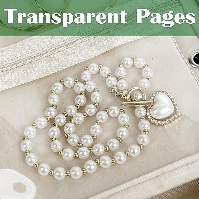 Travel Jewelry Organizer Case,Small Jewelry Bags for Traveling, Jewelry Binder with 24 Pcs Clear Zipper Velvet Pouches (Inner