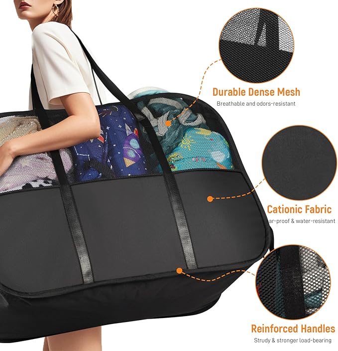 Collapsible Laundry Baskets with 3 Compartment, 150L Tear-proof Pop Up Hamper, Foldable Laundry Basket with Tote Handles, Dir