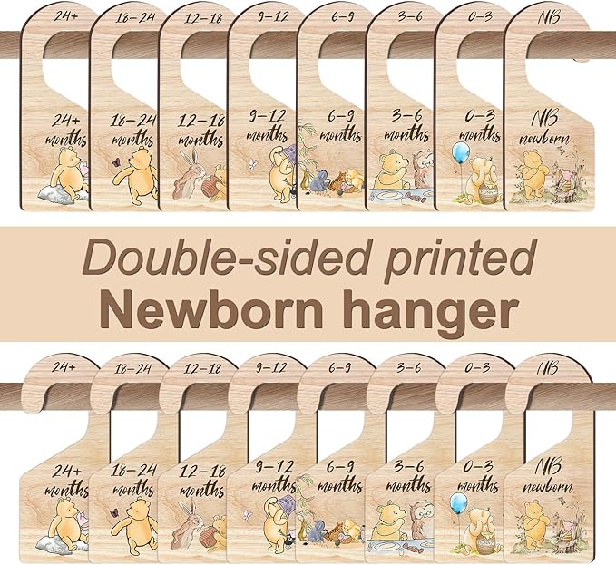 8Pcs Winnie Baby Closet Dividers, Winnie Baby Clothes Dividers for Closet, Newborn Baby Stuff for Baby Boys Girls, Wooden Dou
