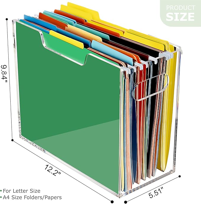 Acrylic Hanging File Folder Organizer, Letter Size Clear Filing Organizer Box with Handles, Magazine File Holder for Desk Hom