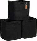NaturalCozy Storage Cubes 11 Inch Cotton Rope Woven Baskets for Organizing, 3-Pack | Cube Storage Bin | Square Storage Basket