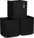 NaturalCozy Storage Cubes 11 Inch Cotton Rope Woven Baskets for Organizing, 3-Pack | Cube Storage Bin | Square Storage Basket