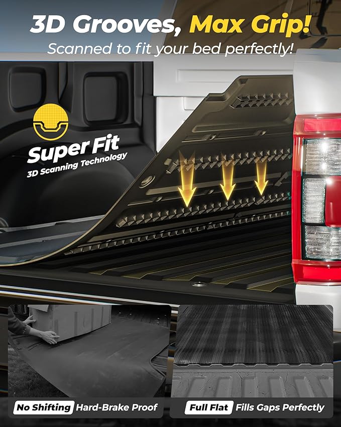 3W Truck Bed Mat for Ford Ranger (5FT, 59.6" Bed) 2024-2026 Vehicle Bed Mat, Vehicle Bed Mat Custom Fit Flush All Weather Protection TPE Pickup Car Bed Cargo Trunk Liner for Ranger