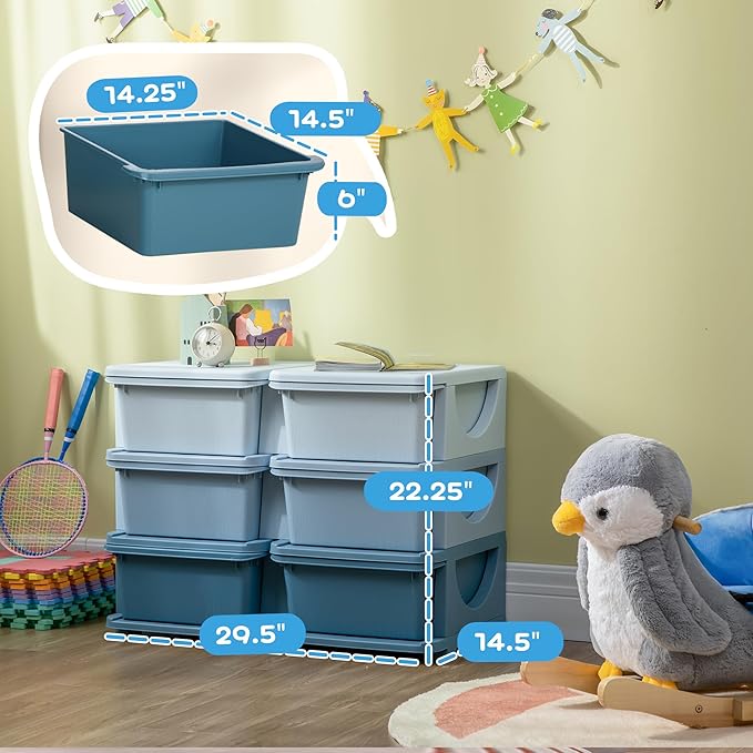 Qaba 3 Tier Kids Storage Unit, Toy Organizers and Storage with 6 Drawer Chest for Kids Bedroom Nursery Kindergarten Living Ro