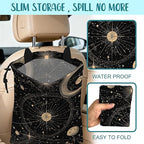 Car Trash Bag Vintage Astrology Planets Leak-Proof Car Garbage Bag with Drawstring Foldable Canvas Trash Bin with Adjustable Buckle for Car Accessories, Travelling, Camping