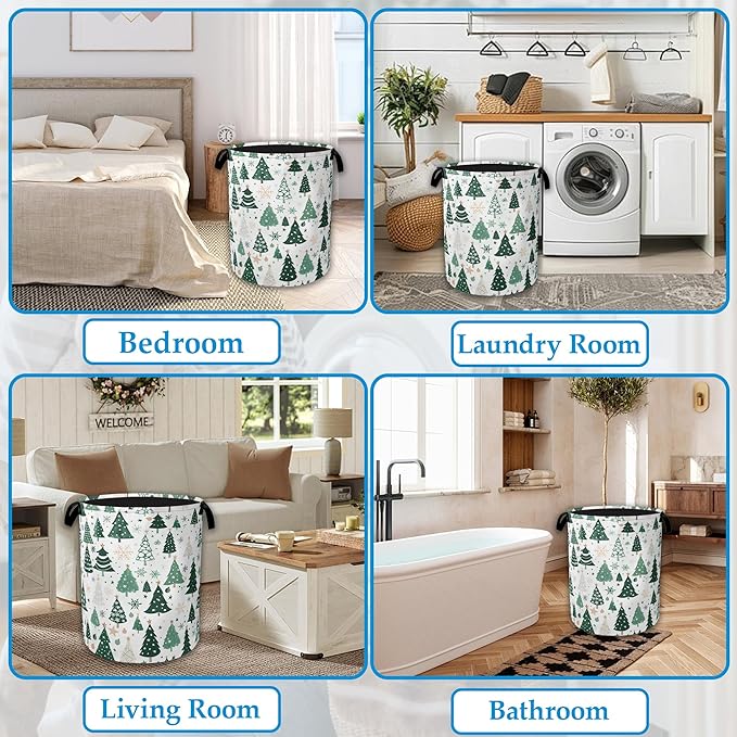 Christmas Tree Laundry Basket Woodland Collapsible Laundry Hamper Clothes Toy Storage Bin for Bathroom Bedroom Room Decor 16"