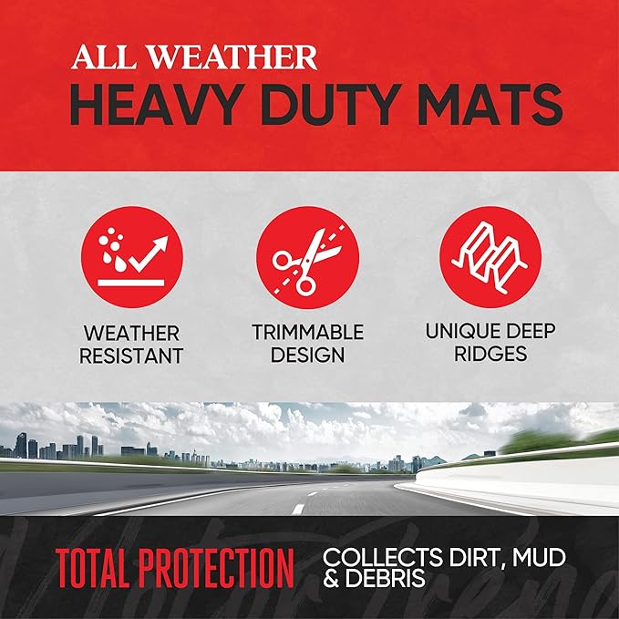 Motor Trend FlexTough™ Advanced Beige Rubber Car Floor Mats – Heavy Duty Trim to Fit All Weather Floor Mats for Cars Truck SUV - Automotive Car Interior Floor Liner Protection - Universal Fit
