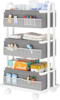3-Tier Baby Diaper Caddy Organizer Cart, Mobile Nursery Storage Carts with Wheels, 3 Dividers & 6 Mesh Pockets Durable Metal 