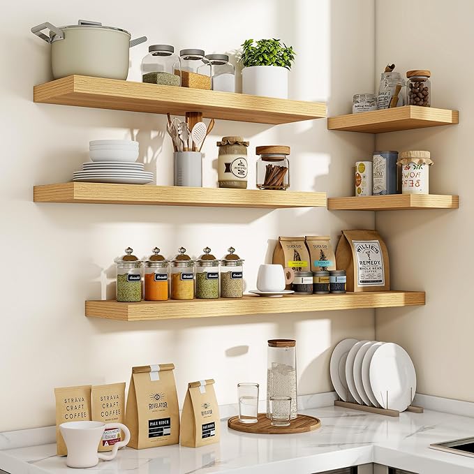 40 Inch Floating Shelves, 3D Textured Wood Grain, 40"x9.25"x1.5" Inch Deep Floating Shelves for Wall, Wooden Shelves for Bath