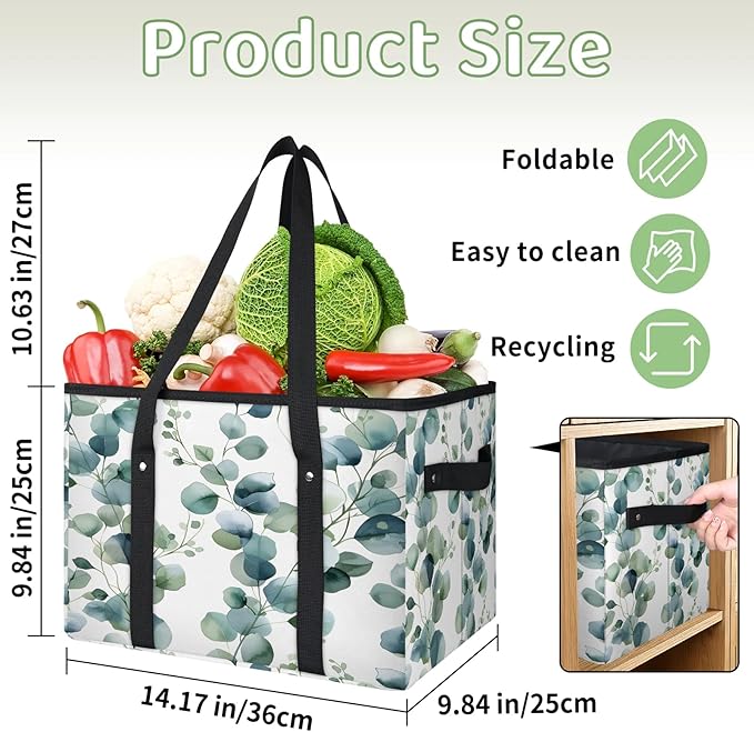 Reusable Grocery Bag, Foldable Large Shopping Tote Bag for Groceries Kitchen Picnic Car Trunk
