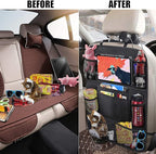 Car Backseat Organizer with 10" Table Holder, 9 Storage Pockets Seat Back Protectors Kick Mats for Kids Toddlers, Travel Accessories, 2 Pack