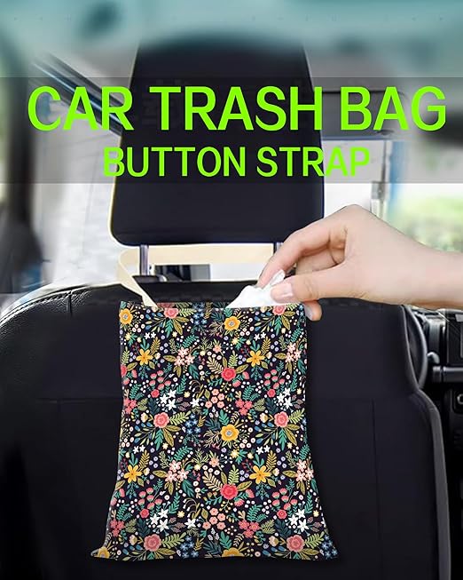 Car Trash Can, Durable Hanging Car Trash Garbage Bag, Cute Automotive Garbage Cans Organizer, Cute Colorful Flowers