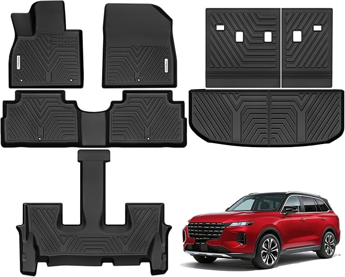 YITAMOTOR Floor Mats Fit for Hyundai Palisade 2020-2025 7/8 Seats, TPE All Weather Car Protection Floor Liners Palisade Accessories, 1st & 2nd & 3rd Row & Backrest Mat & Cargo Liner, Black