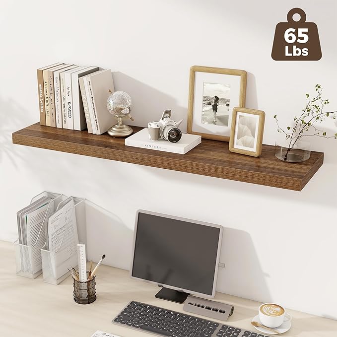 Fun Memories 12 Deep Floating Shelves for Wall, 48W x 12D Extra Large Floating Shelves Set of 2, Hanging Wood Wall Shelves fo
