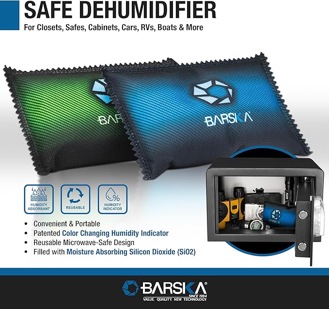 BARSKA 150g Rechargeable Desiccant Dehumidifiers – 2-Pack Reusable Moisture Absorbers for Safes, Closets, Cars, Basements – M
