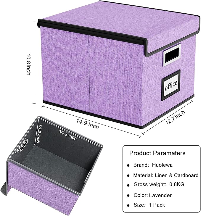 Huolewa File Organizer Box with Lid, Collapsible File Folder Organizer for Office Document Storage, Filing Box with Plastic S