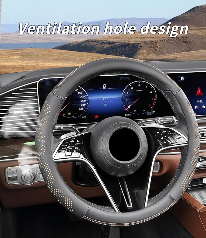 Custom-Fit for Nissan Steering Wheel Cover, Genuine Leather Steering Wheel Cover, Non-Slip, Breathable, for Nissan Accessories (Beige,for Nissan)