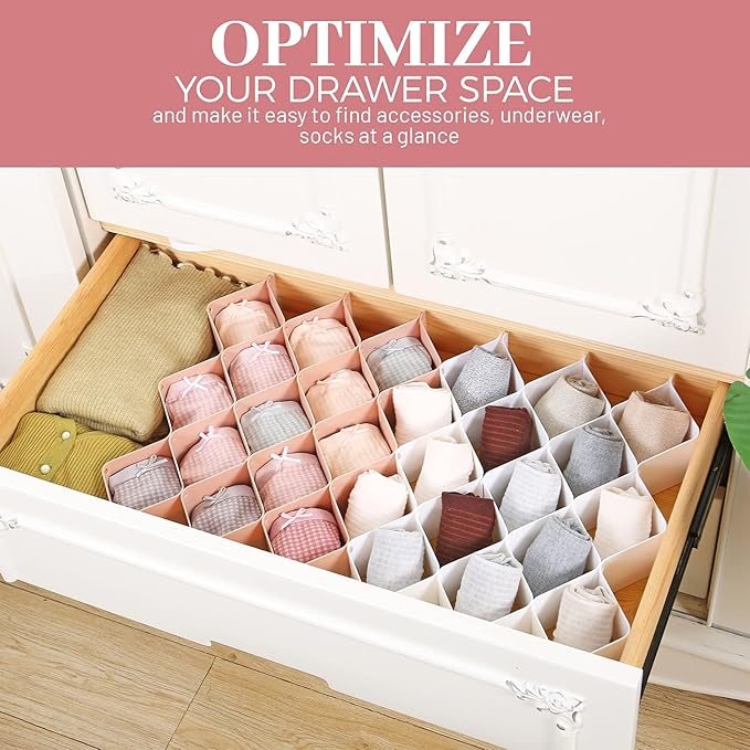 ROUFA Sock Drawer Organizer for Dresser, Honeycomb Underwear Dividers for Women, Panty Separator for Bras, Socks, Belt and Le