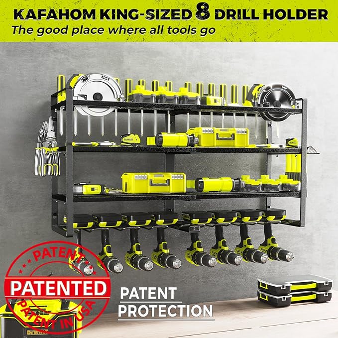 KAFAHOM Power Tool Organizer-8 Drill Holder Wall Mount,4 Layer Heavy Duty Metal Power Tool Storage Rack,Garage Tool Organizer