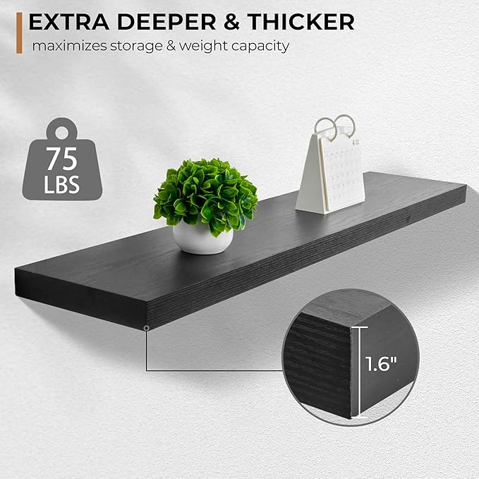 Fun Memories Floating Shelves - 9.3 Inch Deep Wall Shelf for Decor & Storage - Wall Mounted Display Shelving with Invisible H