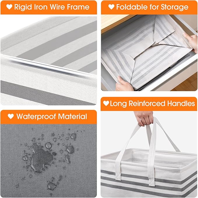 3 Pack Large Laundry Baskets, Laundry Hampers, Freestanding Waterproof Collapsible Clothes Bag with Extended & Reinforced Han