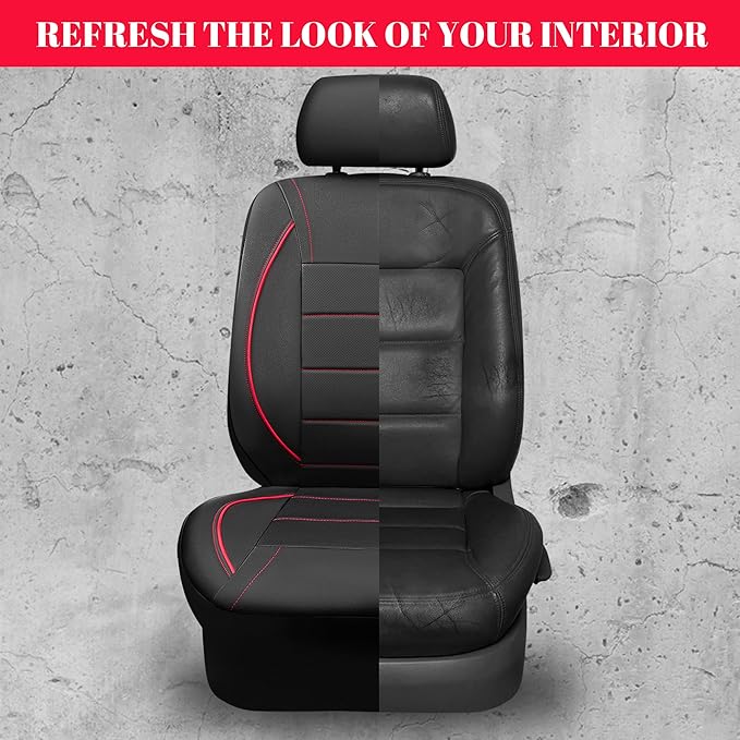 CAR PASS Universal FIT Piping Leather Car Seat Cover, for suvs,Van,Trucks,Airbag Compatible,Inside Zipper Design and Reserved Opening Holes (Full Set, Black and Red)