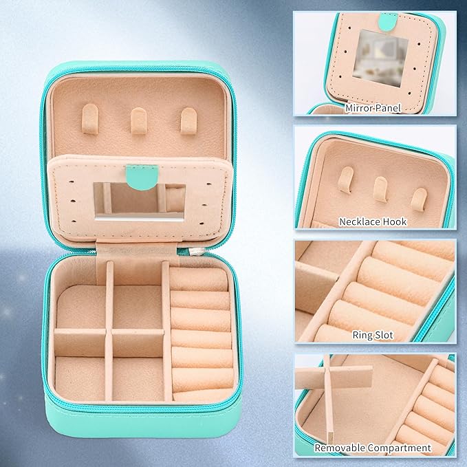 Neveika Jewelry Box with Mirror,Small Jewelry Organizer Box，Travel Jewelry Case for Women，Gift Jewelry Boxes for Female Girls