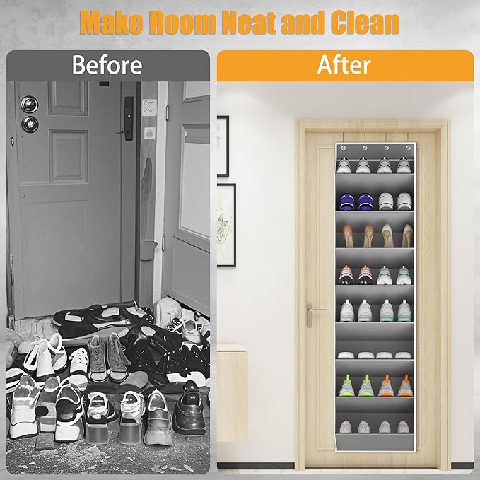 KYEVIS Over The Door Shoe Organizer Storage Fit 16-24 Pairs Hanging Shoe Rack Organiser for Closet Door, Deep Pocket Shoe Hol