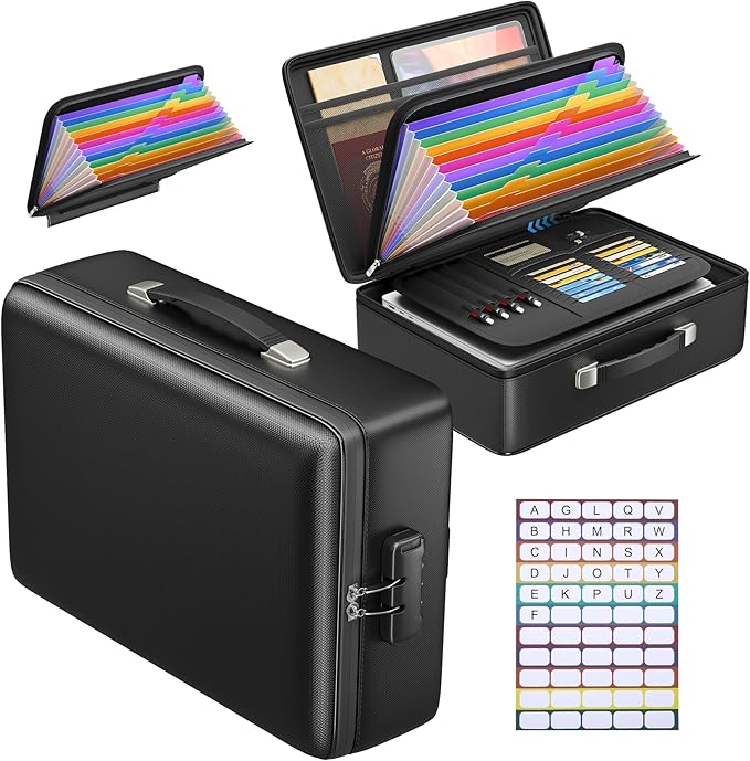 Grothery 5200°F Fireproof Document Box with Lock, Hard Case Fire Proof Safe for Home Document Safe Detachable Accordion File 