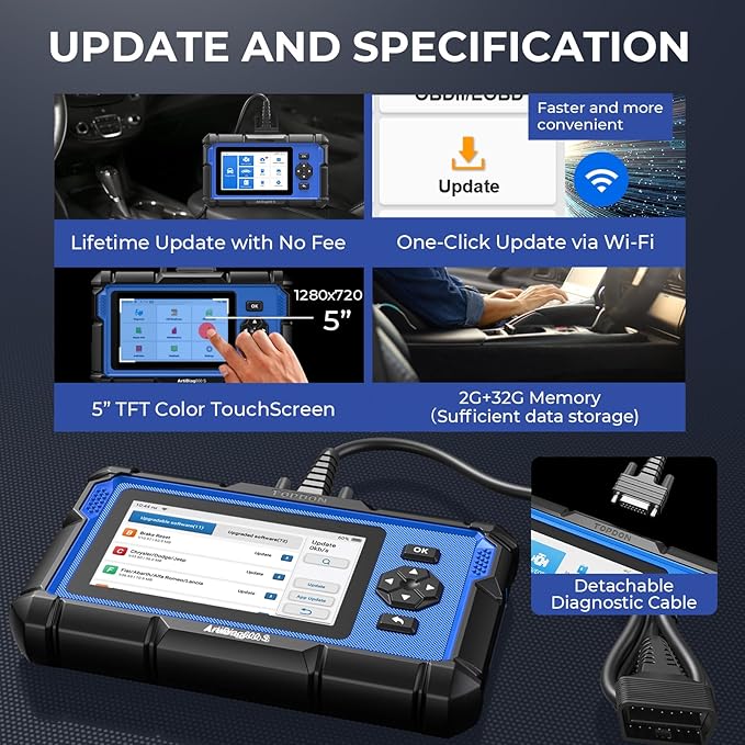 OBD2 Scanner TOPDON AD600S Scan Tool, Code Reader, Diagnostics Scanner for ABS/SRS/AT/Engine, 9 Reset Services,