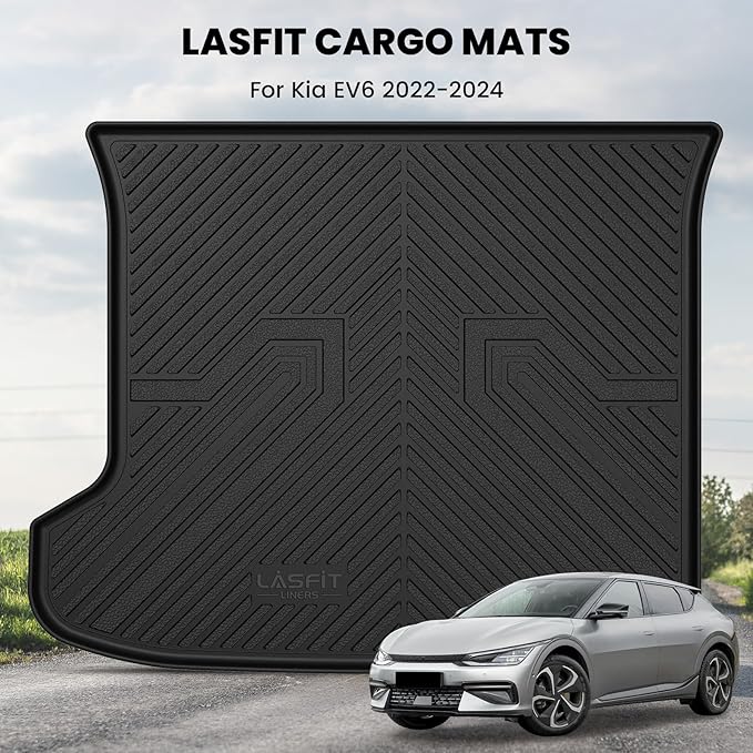 LASFIT Cargo Mat for Kia EV6 2024 2023 2022, All Weather TPE Custom Fit Easy Clean Car Trunk Mat for Kia EV6 2022-2024 Cargo Liner, Black