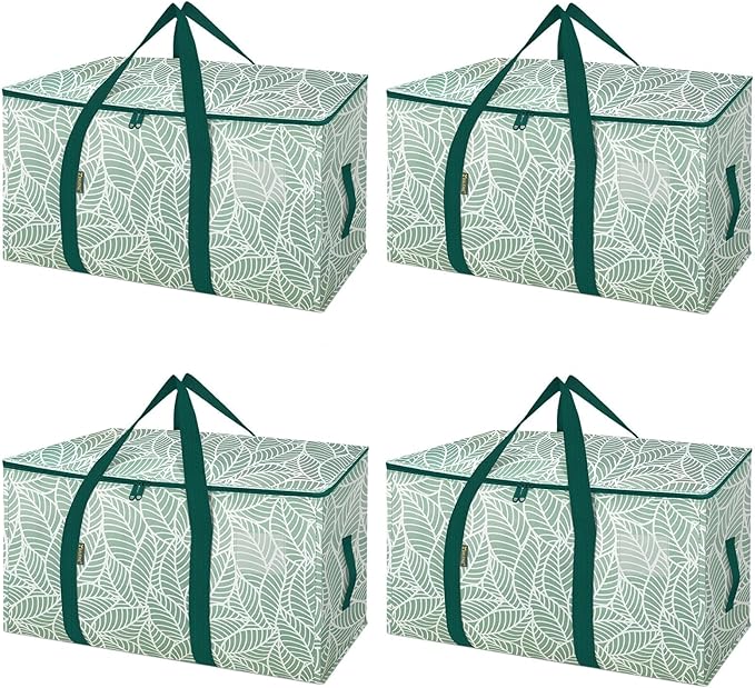 BALEINE 4-Pack Oversized Moving Bags with Reinforced Handles, Heavy-Duty Storage Tote for Clothes, Moving Supplies (Antique F