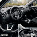 SEG Direct Flat Bottom Steering Wheel Cover Carbon Fiber, D Shaped Car Wheel Cover 14 1/2-15 in. (37-39 cm), Black Microfiber