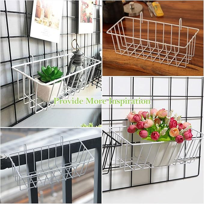10 Pack Wall Grid Panel Hanging Wire Basket, Metal Wall Storage and Display Basket, Grid Wall Storage Basket for Kitchen, Hom