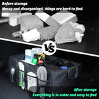 Car Trunk Organizer, Waterproof Adjustable Vehicle Storage Box, Automotive Collapsible Multi Compartment Organization Container