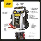 Stanley J7C09D 1400 Peak Amp Automotive Jump Starter, Portable Power - Triple 15W USB Ports, 120 PSI Air Compressor for