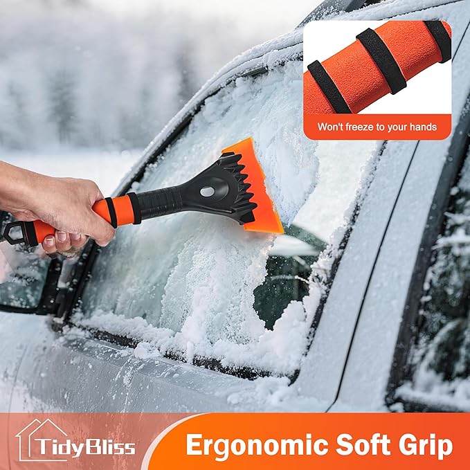 Ice Scraper for Car Windshield, 5 inches Wide TPU Blade, Frost Remover with Ergonomic Foam Grip for SUV Truck Glass Window (Orange)