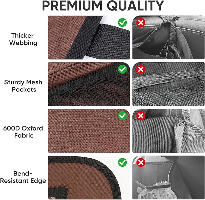 BALEINE Backseat Car Organizer, Back Seat Car Organizers and Storage, Kick Mats Back Seat Protector, Travel Accessories for Most Automotive (2 Pack, Mocha)