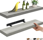 Ballucci Floating Shelves, 24" Wood Wall Shelf Set of 2, with Invisible Brackets for Bathroom, Living Room, Bedroom, Kitchen,