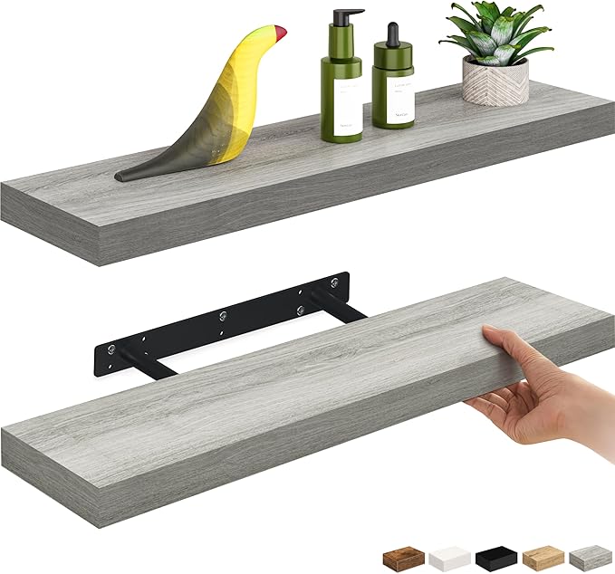 Ballucci Floating Shelves, 24" Wood Wall Shelf Set of 2, with Invisible Brackets for Bathroom, Living Room, Bedroom, Kitchen,