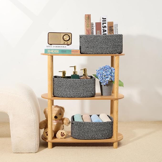 MiniArk Small Storage Baskets for Organizing | Closet Organizer Bins | Shelf Toy Basket | Woven Rope Baskets | Cube Decorativ