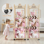 Stuffed Animal Storage Zoo Tower,56In Wooden Large Stuffed Animal Holder Organizer with Wheels,Stuffy Plushies Storage with E