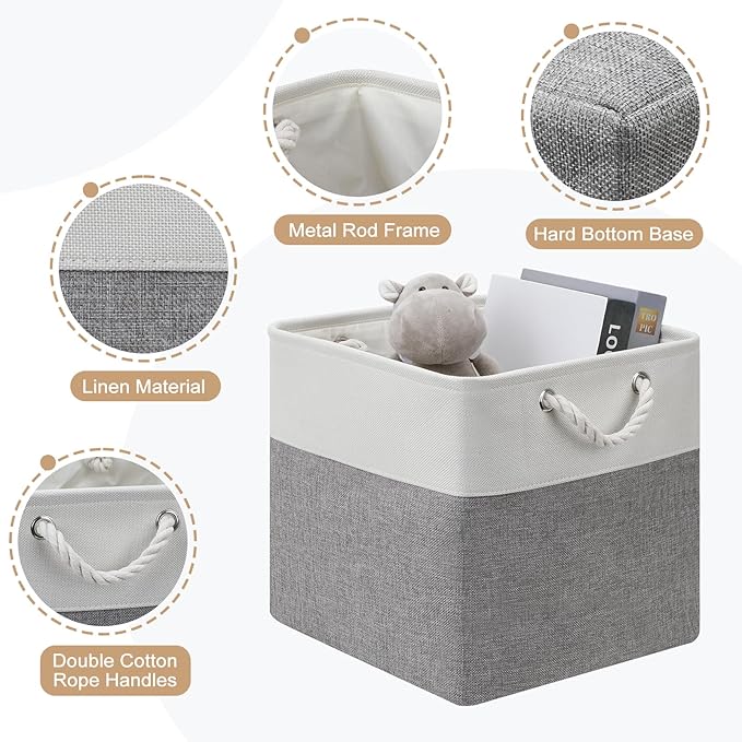 13x13 Storage Cube Bins 4Pack,Collapsible Cube Storage Organizer for Closet, Fabric Storage Box w/ Rope Handles, Foldable Sto