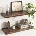 Live Edge Elm Floating Shelves for Wall Decor, Rustic Solid Wood Shevles Wall Mounted with Invisible Bracket for Living Room 