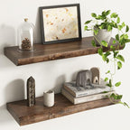Live Edge Elm Floating Shelves for Wall Decor, Rustic Solid Wood Shevles Wall Mounted with Invisible Bracket for Living Room 