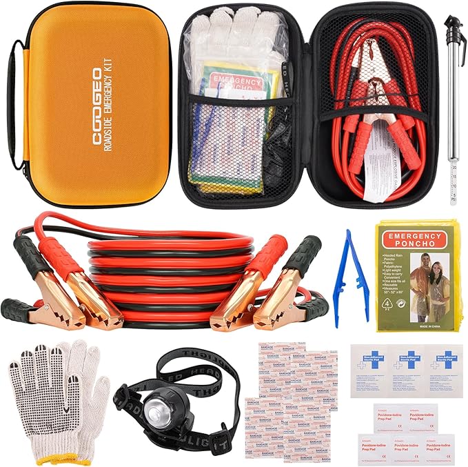 Car Roadside Emergency Kit with Battery Jumper Cables,Car Accessories for Men or Women,Automotive Safety Kit for Car,Vehicle,
