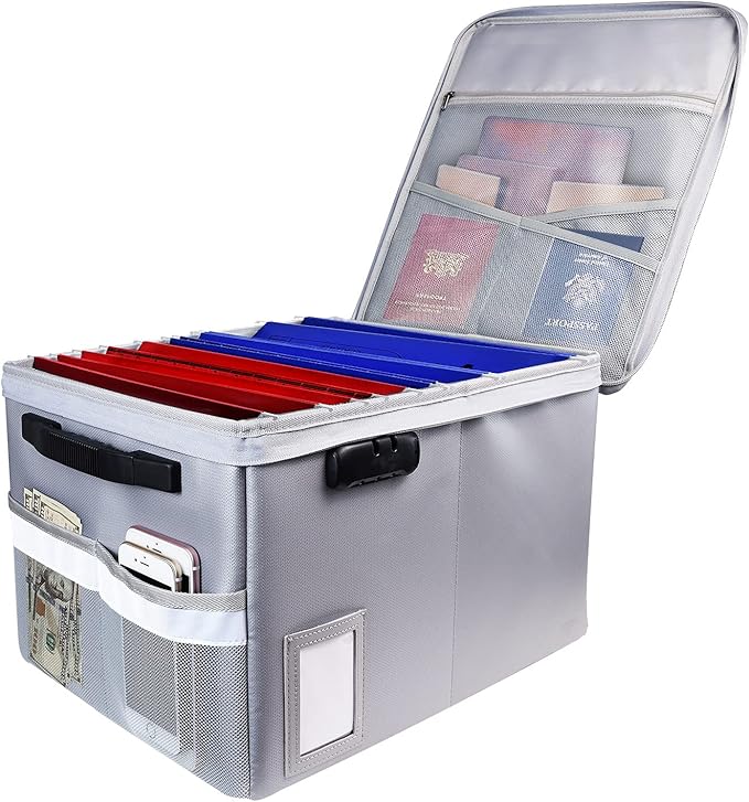 Fireproof Document Box, Fireproof Organizer Safe Box with Lock, Portable Office Storage Cabinet for Hanging Letter/Legal Size