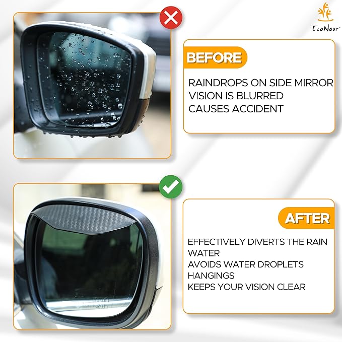 EcoNour Car Blind Spot Mirrors with Rain Visor (2 Pack) - Convex Rear View Blind Spot Mirrors, 2" Round HD Car Side Mirror Blindspot, Wide Angle Adjustable Blindspot Mirror for SUVs & Trucks
