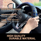 PINCTROT D Shaped Race Grip Steering Wheel Cover, Anti Slip Silicone Perforated Design with Soft Touch Padding, Enhanced Grip for Sporty Driving Flat Bottom 14.5-15 Inch (Racing Blue)