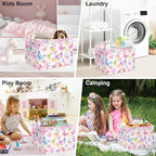Clastyle 36L Pink Dreamy Butterfly Kid Storage Basket Collapsible Rectangle Clothes Toy Nursery Bin Book Shelf Basket